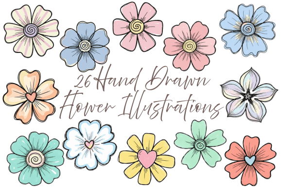Download 26 Hand Drawn Pastel Flower Clipart - Flow Collection