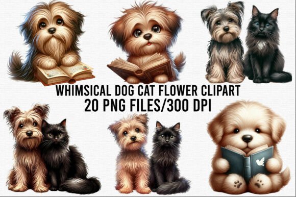 Download Whimsical Dog Cat Flower Clipart - Flow Collection