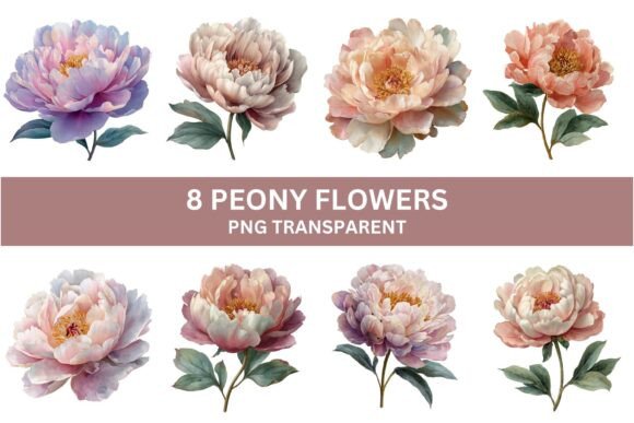 Download 8 Elegant Peony Flower Clipart Set - Flow Collection