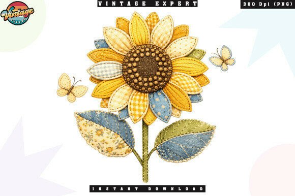 Download Sunflower Patchwork Floral Vintage PNG - Flow Collection