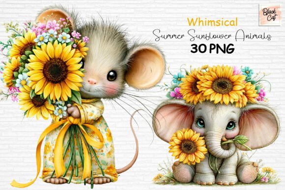 Download Whimsical Sunflower Animals Clipart PNG - Flow Collection