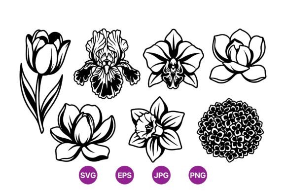Download Black Line Art Flower Clipart - Flow Collection