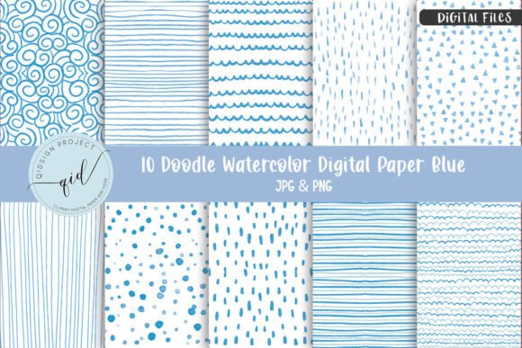 Download Doodle Watercolor Digital Paper Blue | 1 - Watercolor digital paper Collection