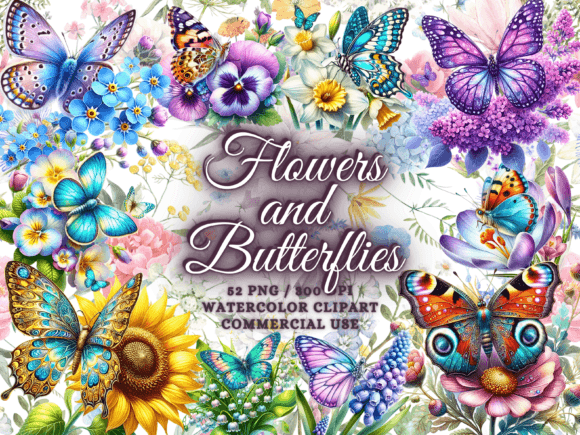 Download Spring Flowers &amp; Butterflies Clipart Png - Flow Collection