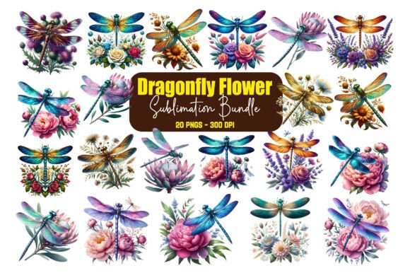 Download Dragonfly Flower Clipart Bundle - Flow Collection