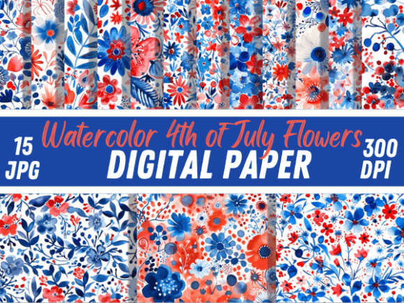 Download Watercolor 4th of July Flower Pattern - Flow Collection