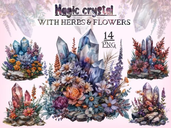 Download Crystals with Flowers &amp; Herbs PNG Bundle - Flow Collection