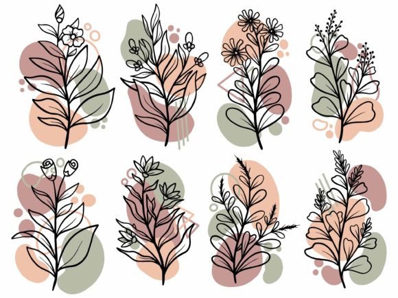 Download Botanical Line Art Flower and Leaves - Flow Collection