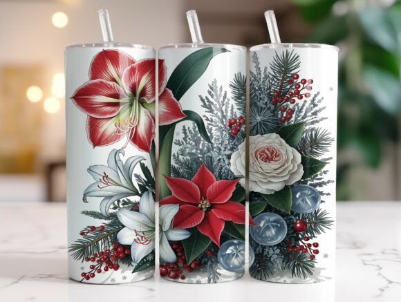 Download Elegant Holiday Flowers Tumbler Wrap PNG - Flow Collection